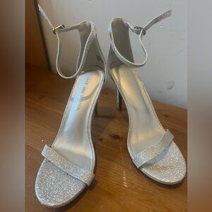 Silver High Heels Stiletto Heeled Sandals with Glitters